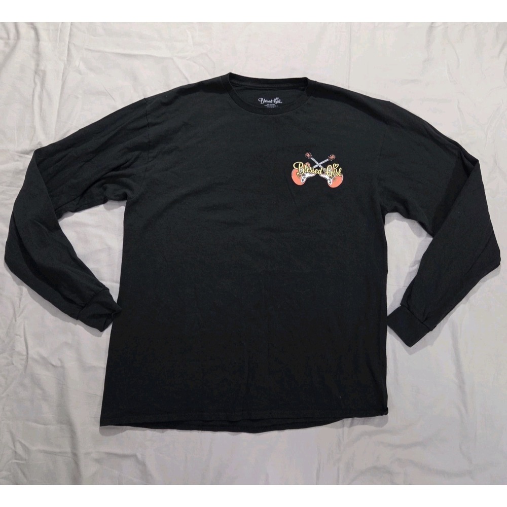 Christian Graphic Tee Blessed Girl Long‎ Sleeve T-Shirt Psalms BLK Cotton Sz Lg